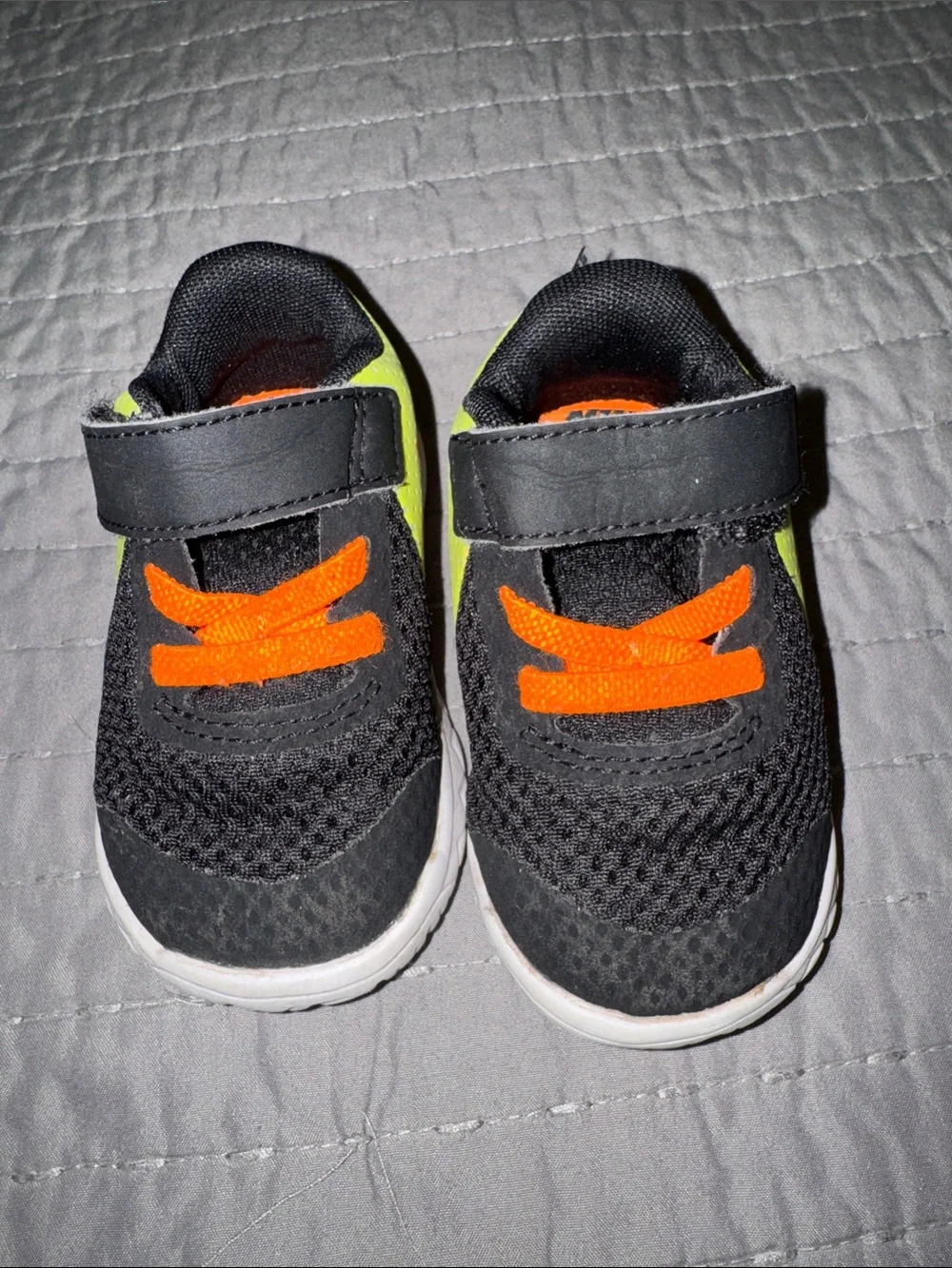 Nike Kids Black and Neon Yellow Sneakers with Orange Swoosh